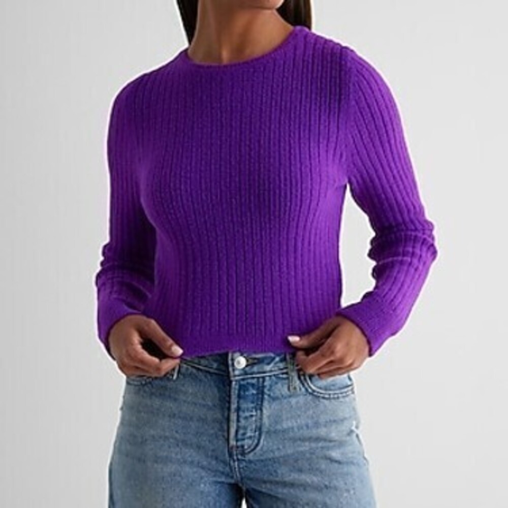 Fitted Ribbed Plush Knit Crew Neck Sweater